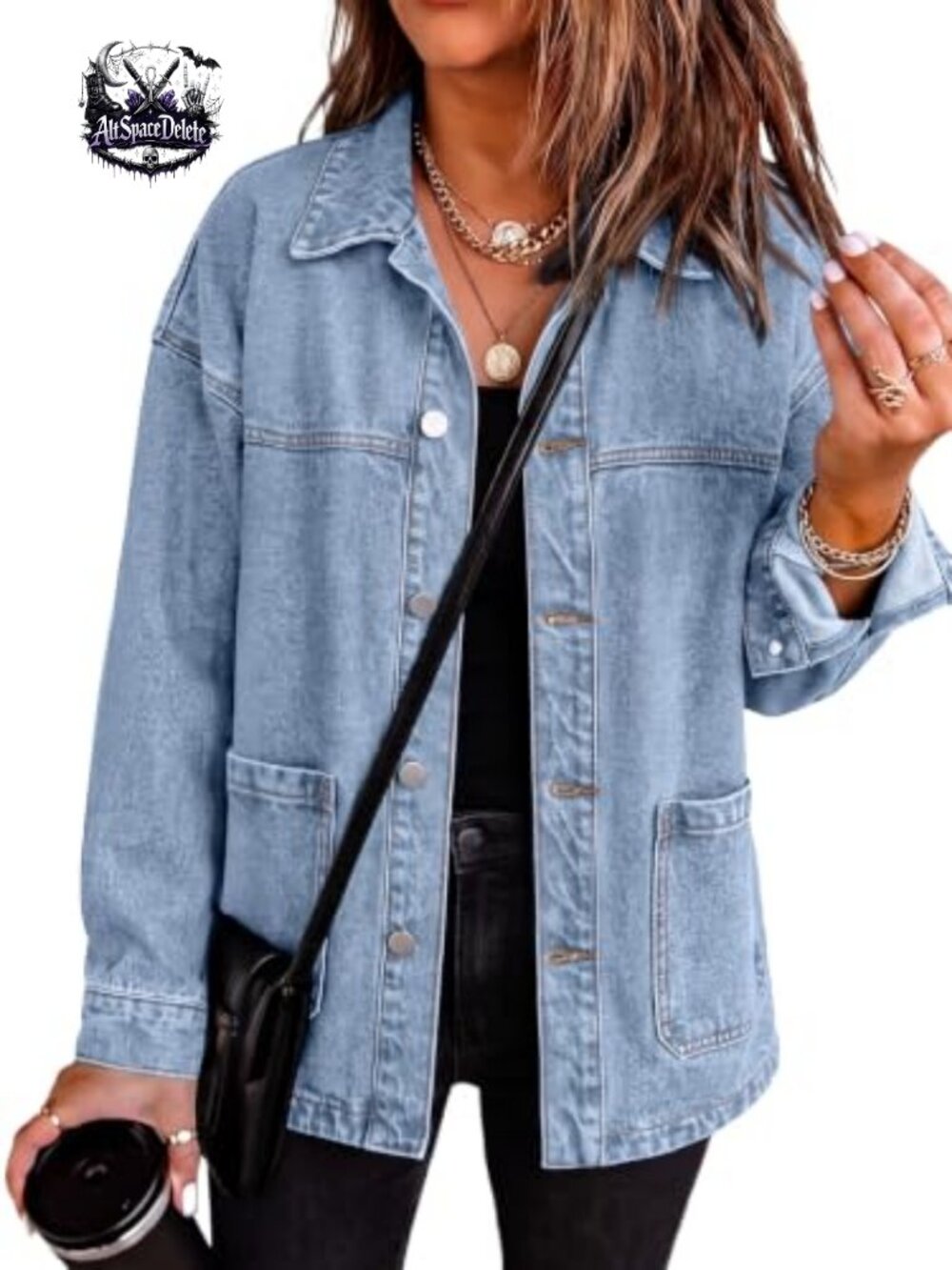 Oversized 100% Cotton Denim Jacket Boyfriend Fit Button Front Shacket